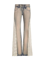 lace denim flare pants