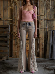 lace denim flare pants