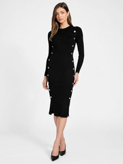 Button Trim Midi Sweater Dress
