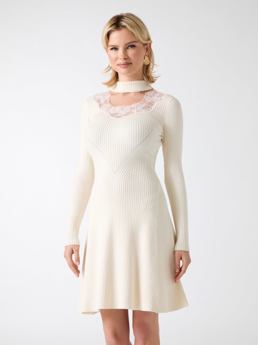 Candice Lace-Trim Sweater Dress