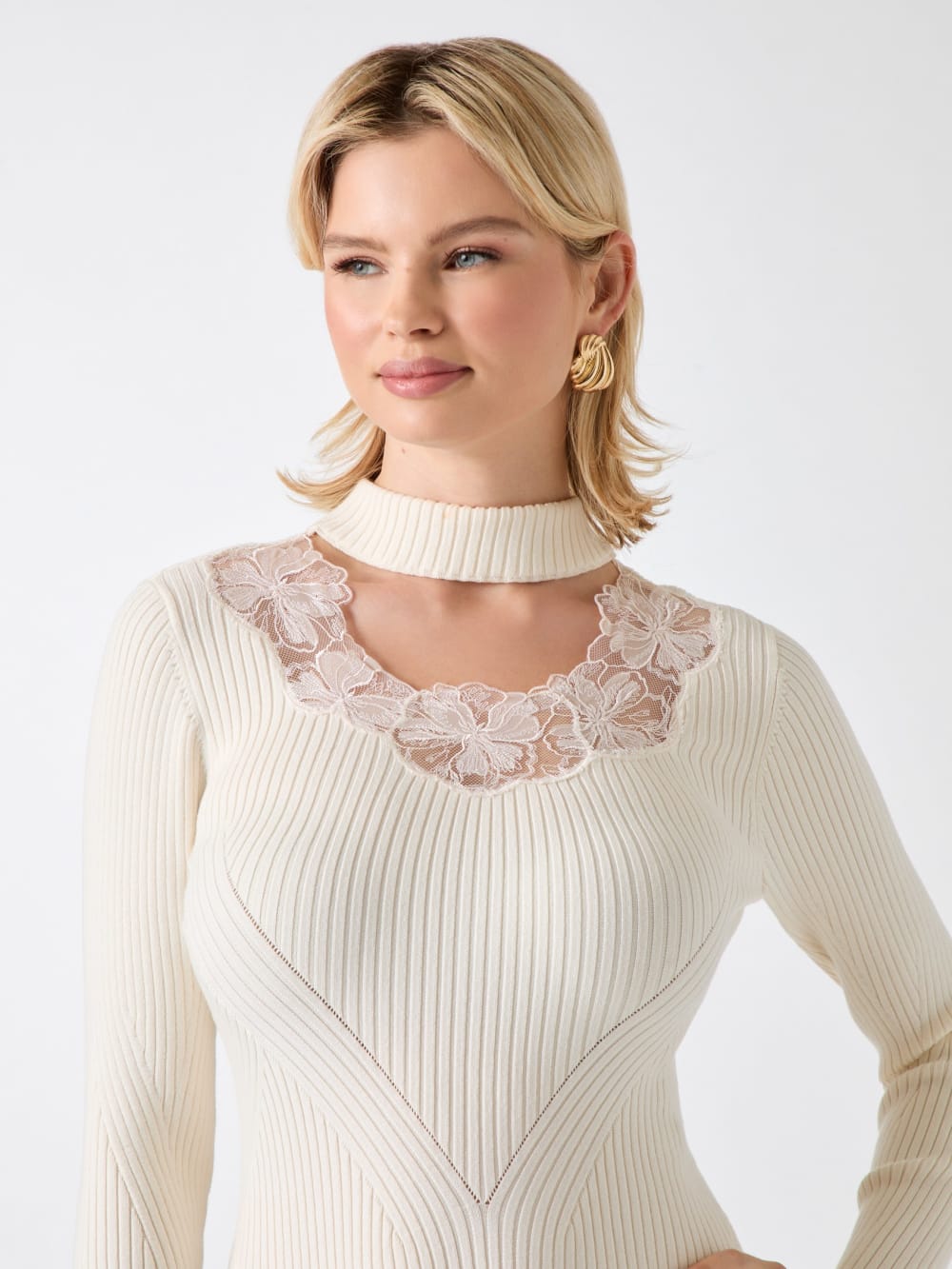 Candice Lace-Trim Sweater Dress