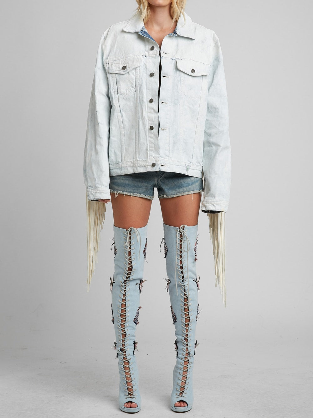 Painted Denim Fringe Jacket