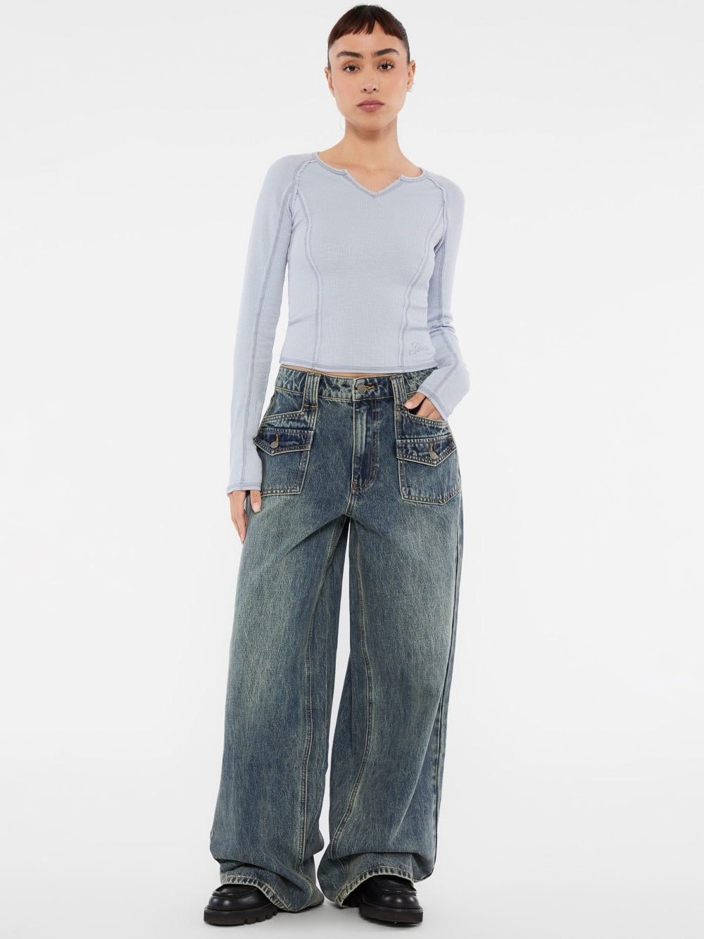 GUESS Originals Double Patch Pocket Wide Leg Jeans