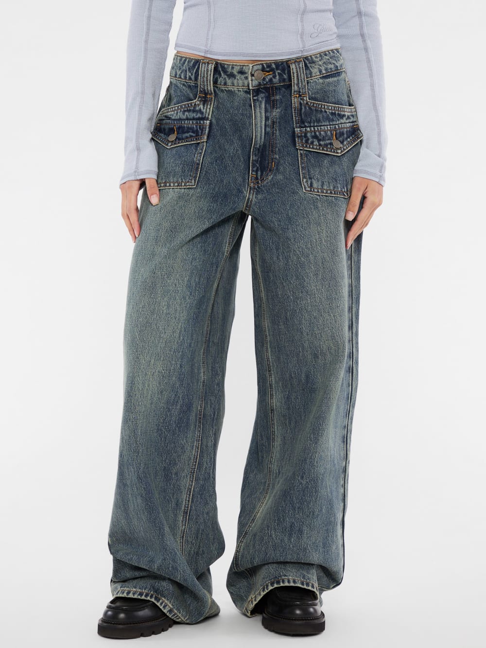 GUESS Originals Double Patch Pocket Wide Leg Jeans