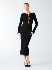 Agathe Ribbed Long-Sleeve Midi Dress