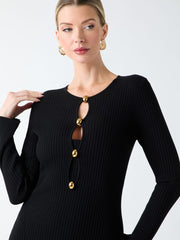 Agathe Ribbed Long-Sleeve Midi Dress