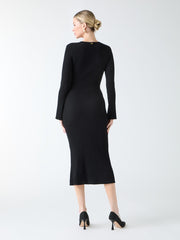 Agathe Ribbed Long-Sleeve Midi Dress