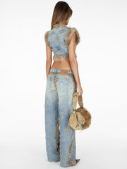 faux-fur denim vest