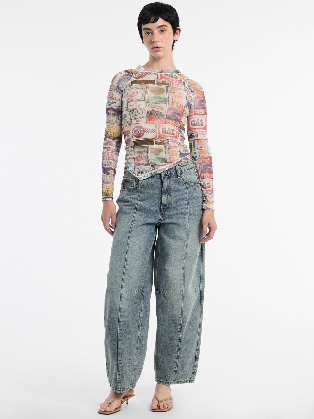 GUESS Originals Printed Mesh Top