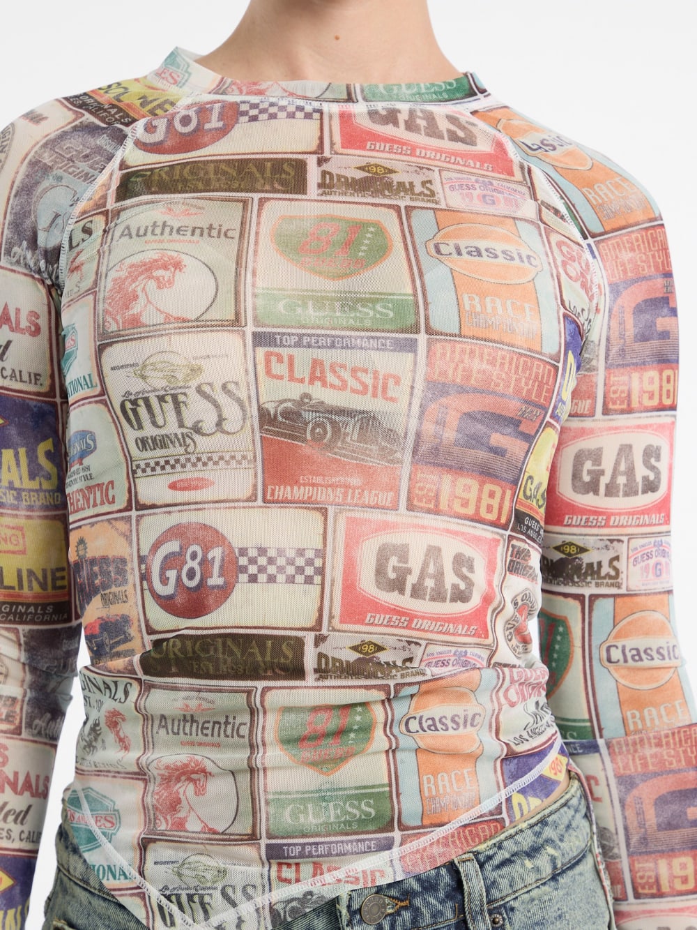 GUESS Originals Printed Mesh Top