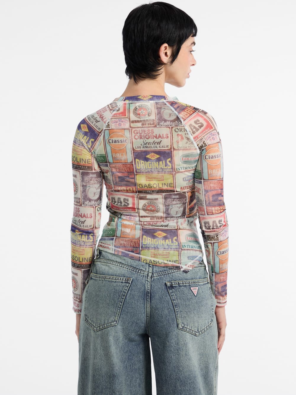 GUESS Originals Printed Mesh Top