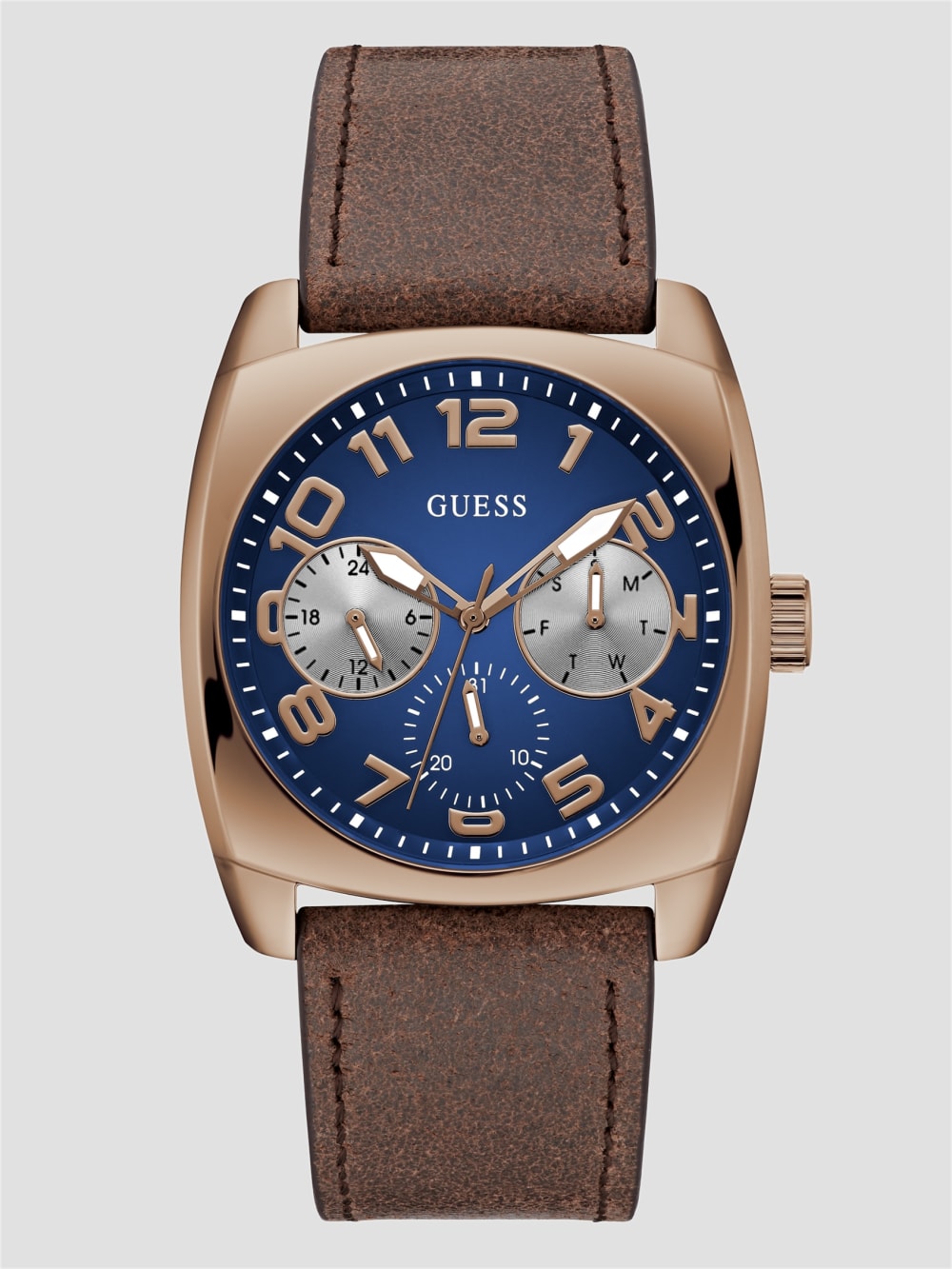 Brown and Blue Leather Multifunction Watch