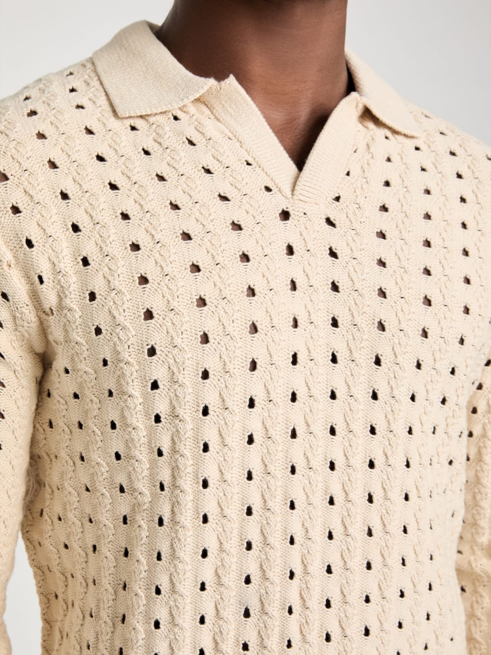 Open-Knit Polo Sweater