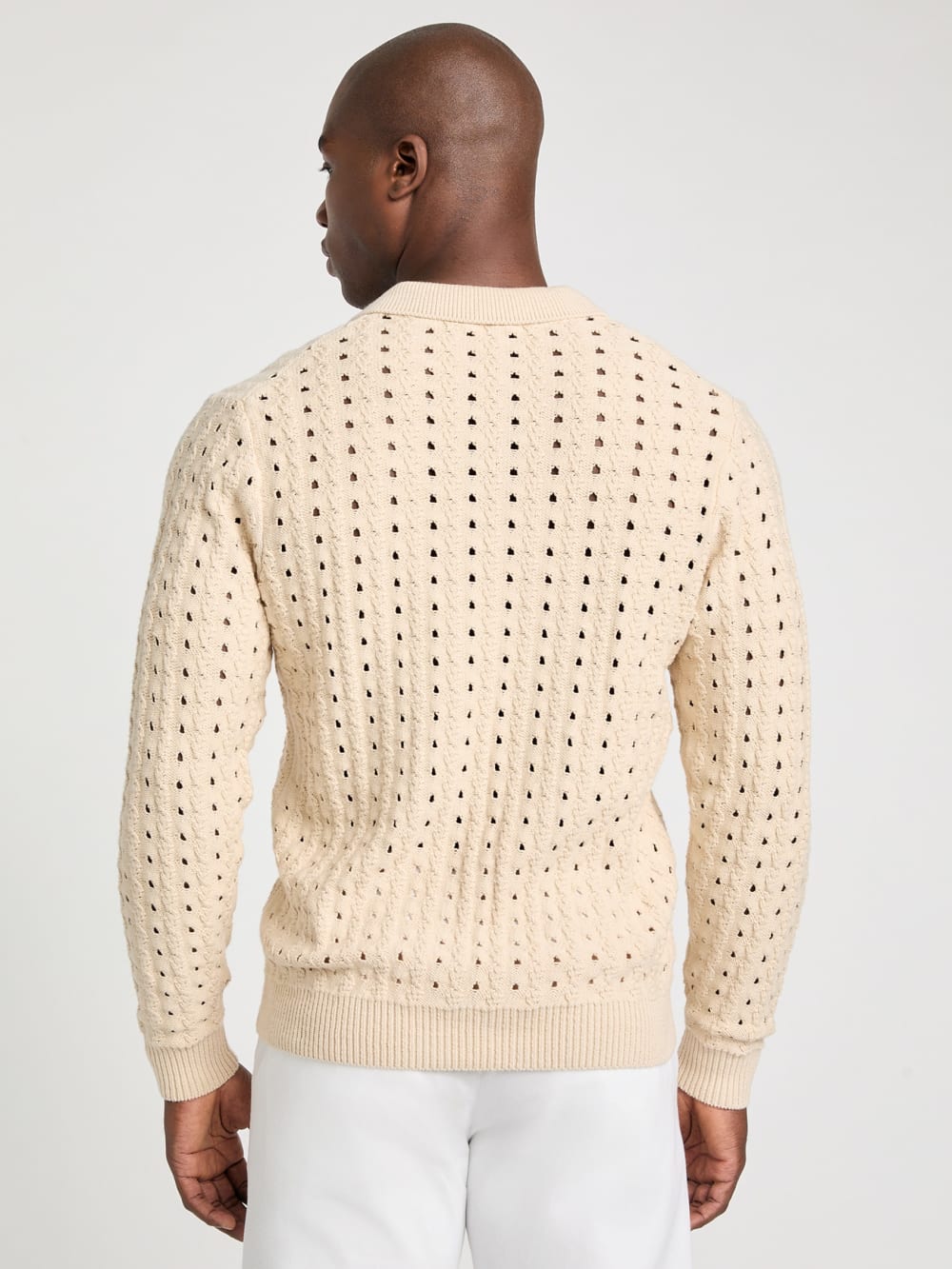 Open-Knit Polo Sweater