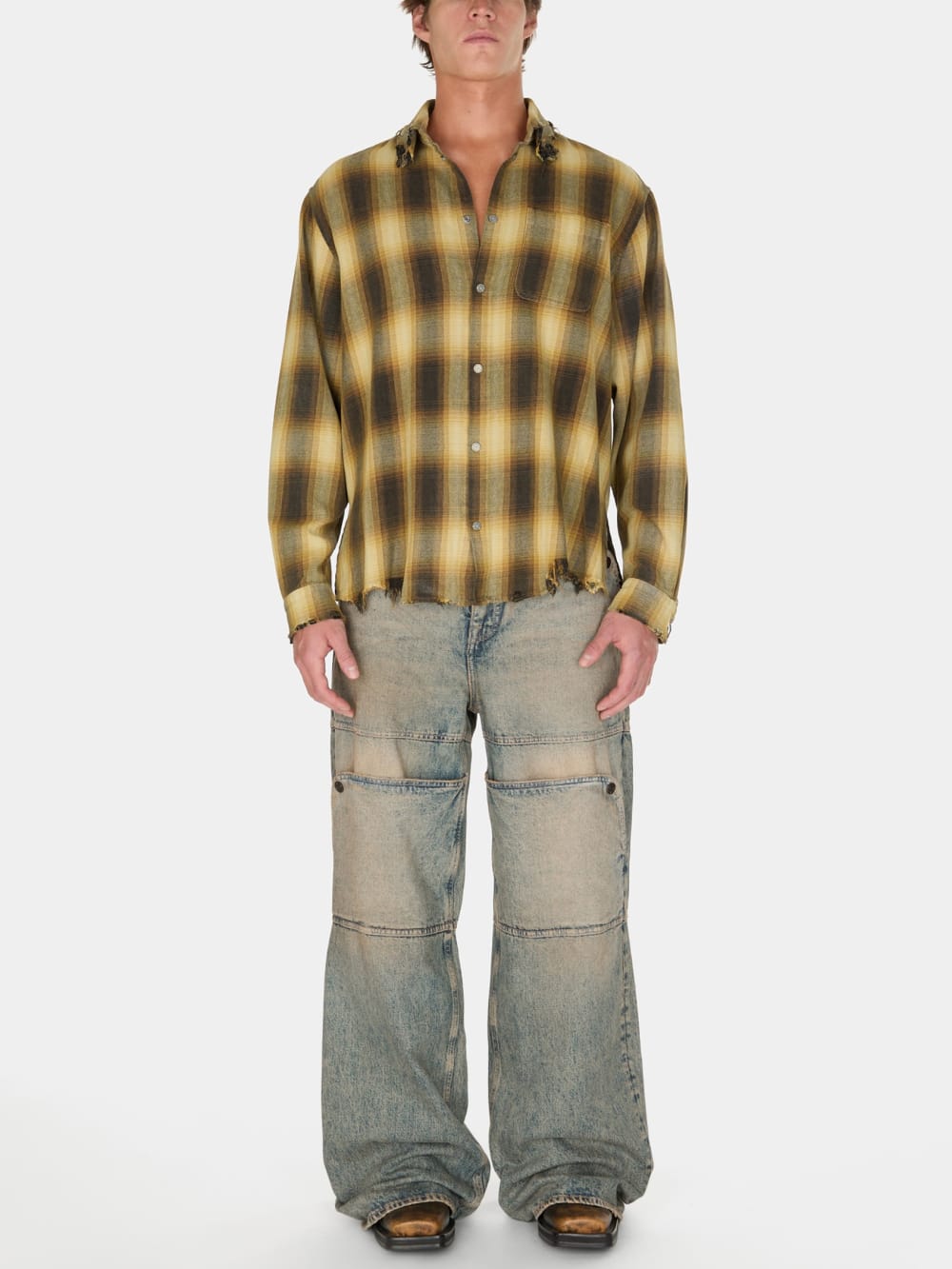 distressed flannel shirt