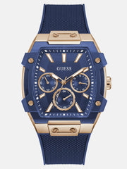 Rose Gold-Tone and Blue Silicone Multifunction Watch