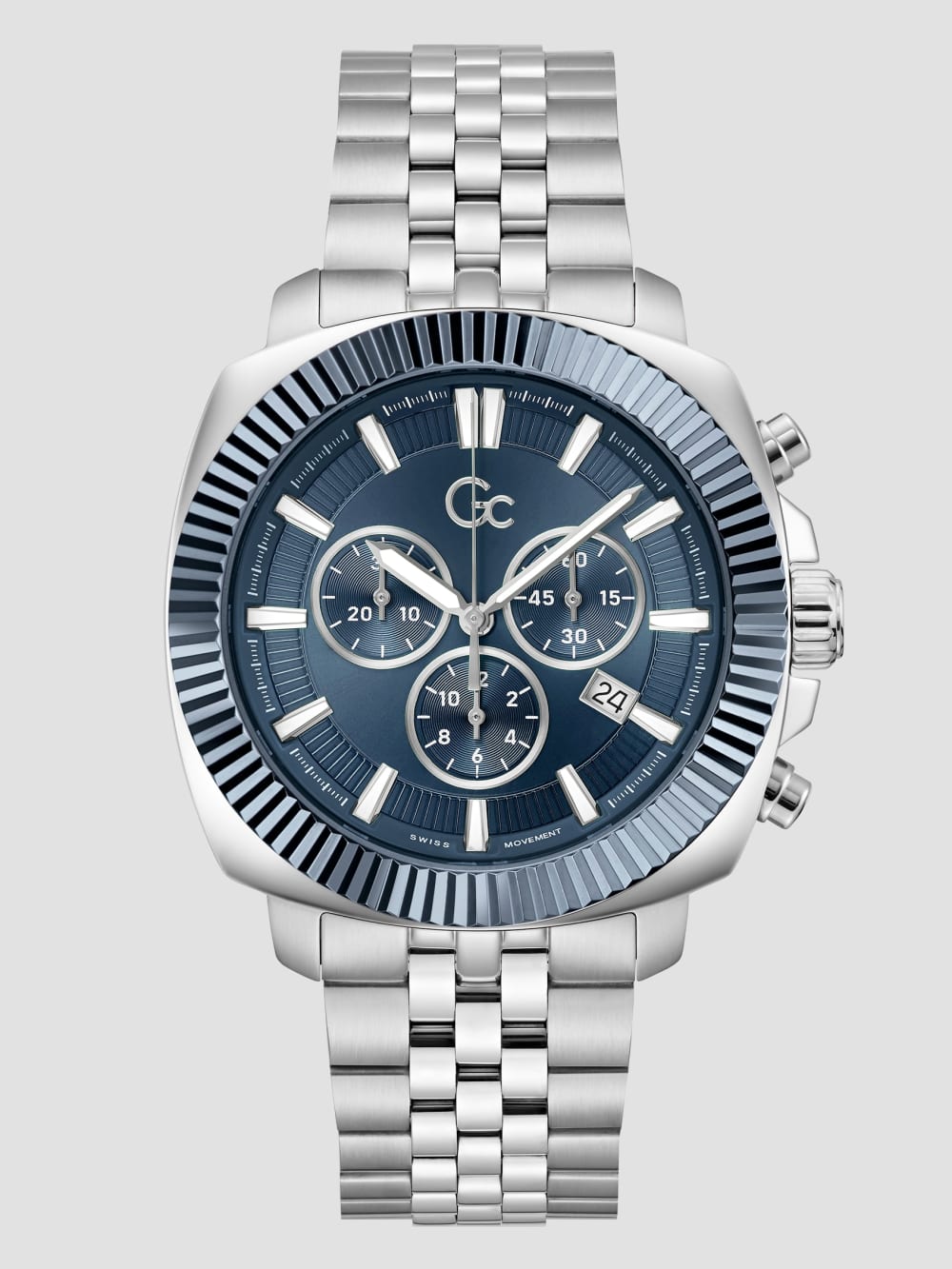 Gc Silver & Blue Chronograph Watch