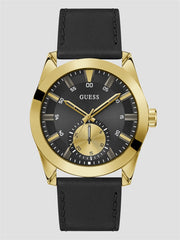 Black and Gold-Tone Multifunction Leather Watch