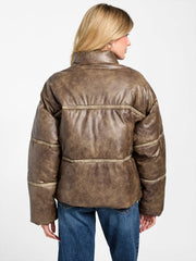 Washed Faux-Leather Puffer Jacket