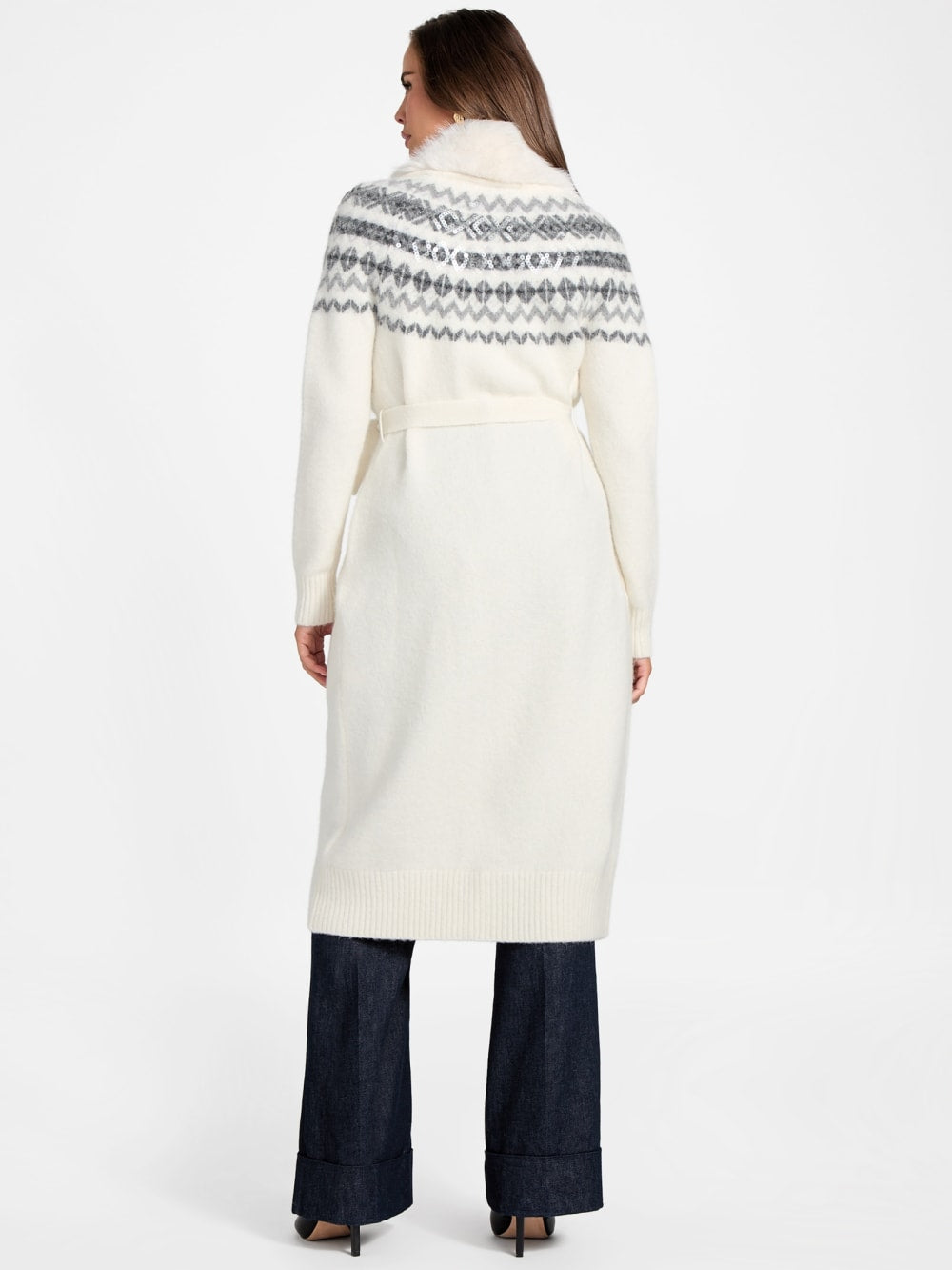 Akilah Faux Fur-Trim Longline Cardigan