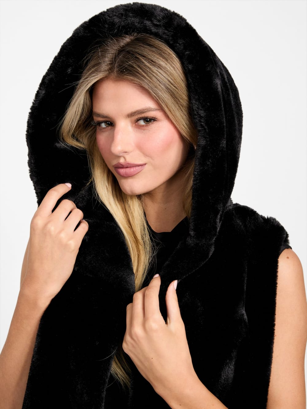 Sophy Hooded Faux-Fur Vest