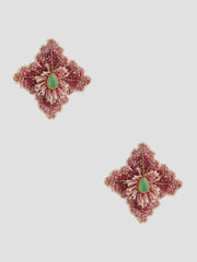 Pink Beaded Hibiscus Stud Earrings