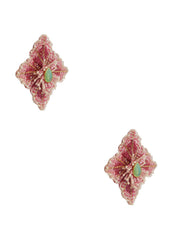 Pink Beaded Hibiscus Stud Earrings