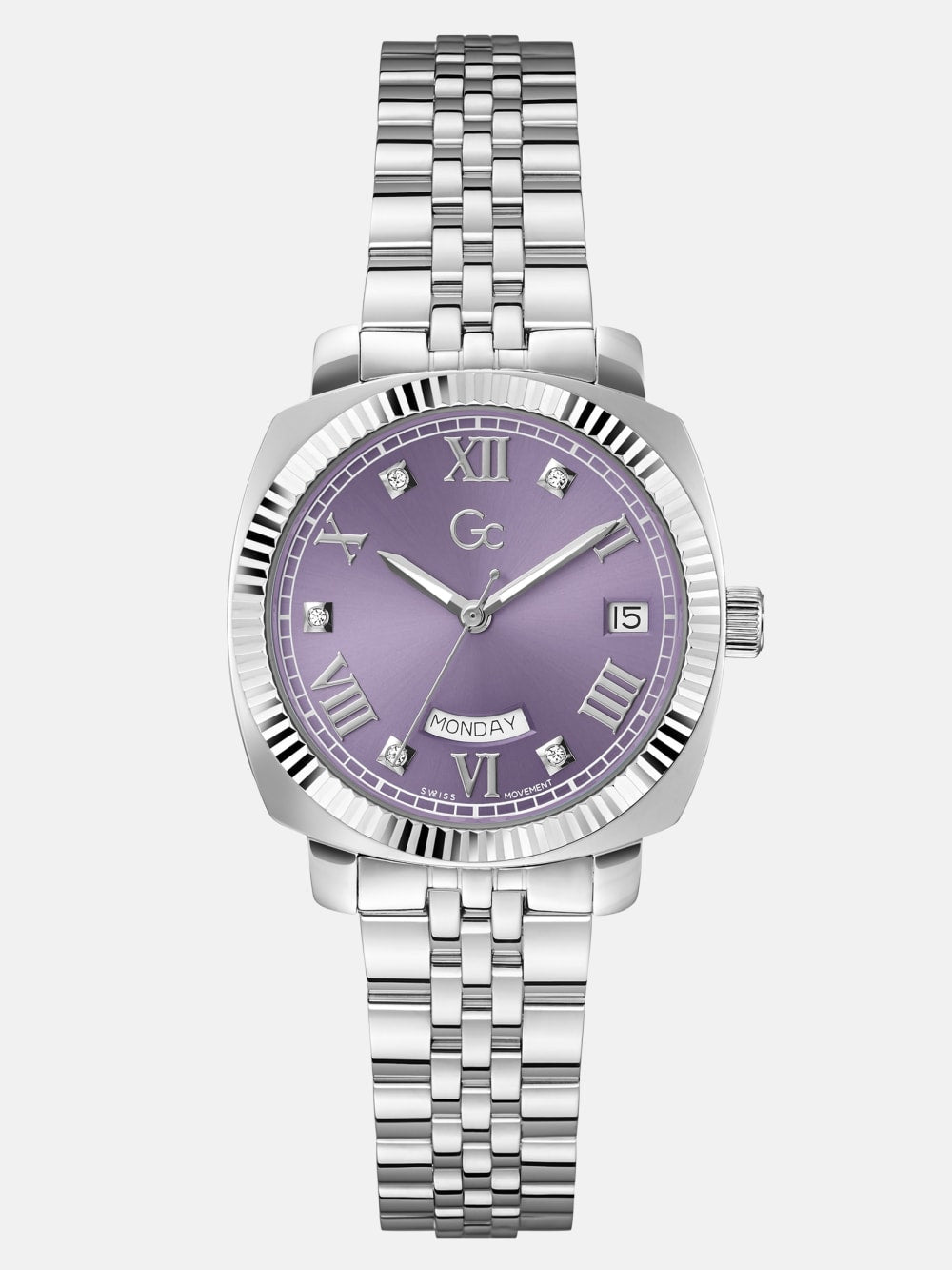Gc Silver-Tone and Purple Multifunctional Watch