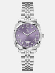 Gc Silver-Tone and Purple Multifunctional Watch