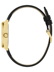 Gold-Tone and Black Analog Leather Watch