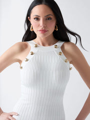 Janet Button Ribbed Sweater Dress