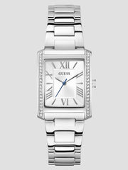Silver-Tone Crystal Square Analog Watch