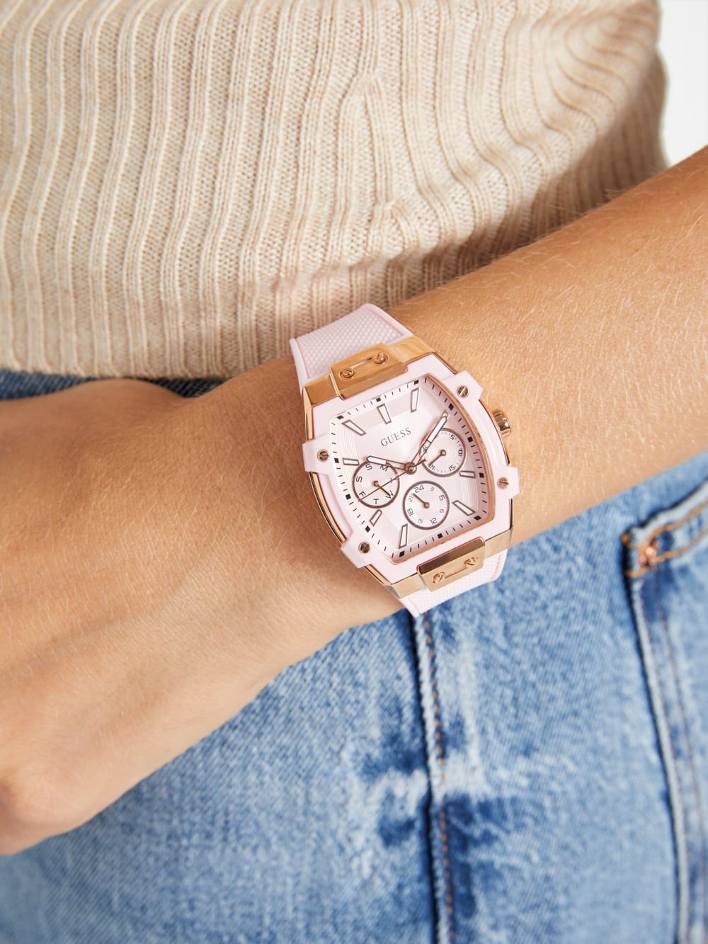 Pink Silicone Multifunction Watch