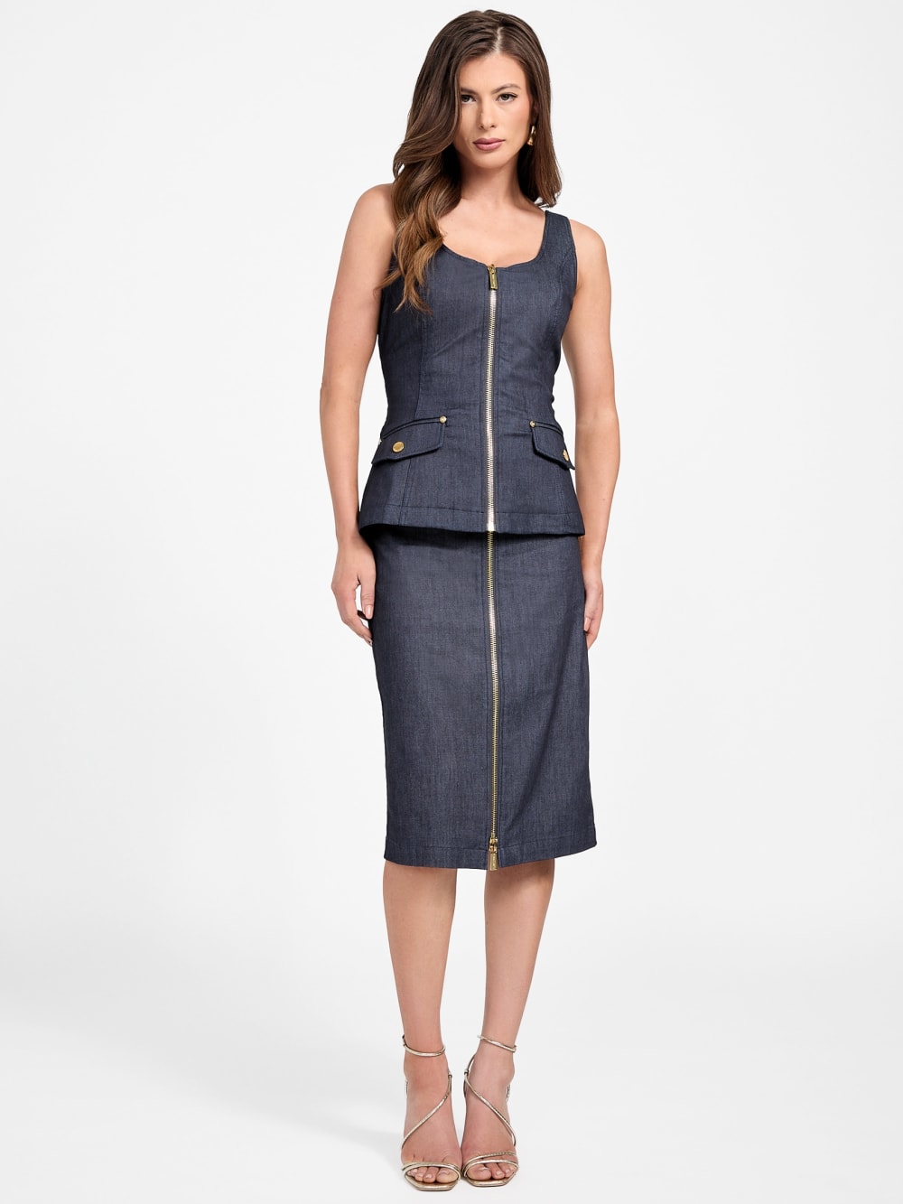 Denim Midi Pencil Skirt