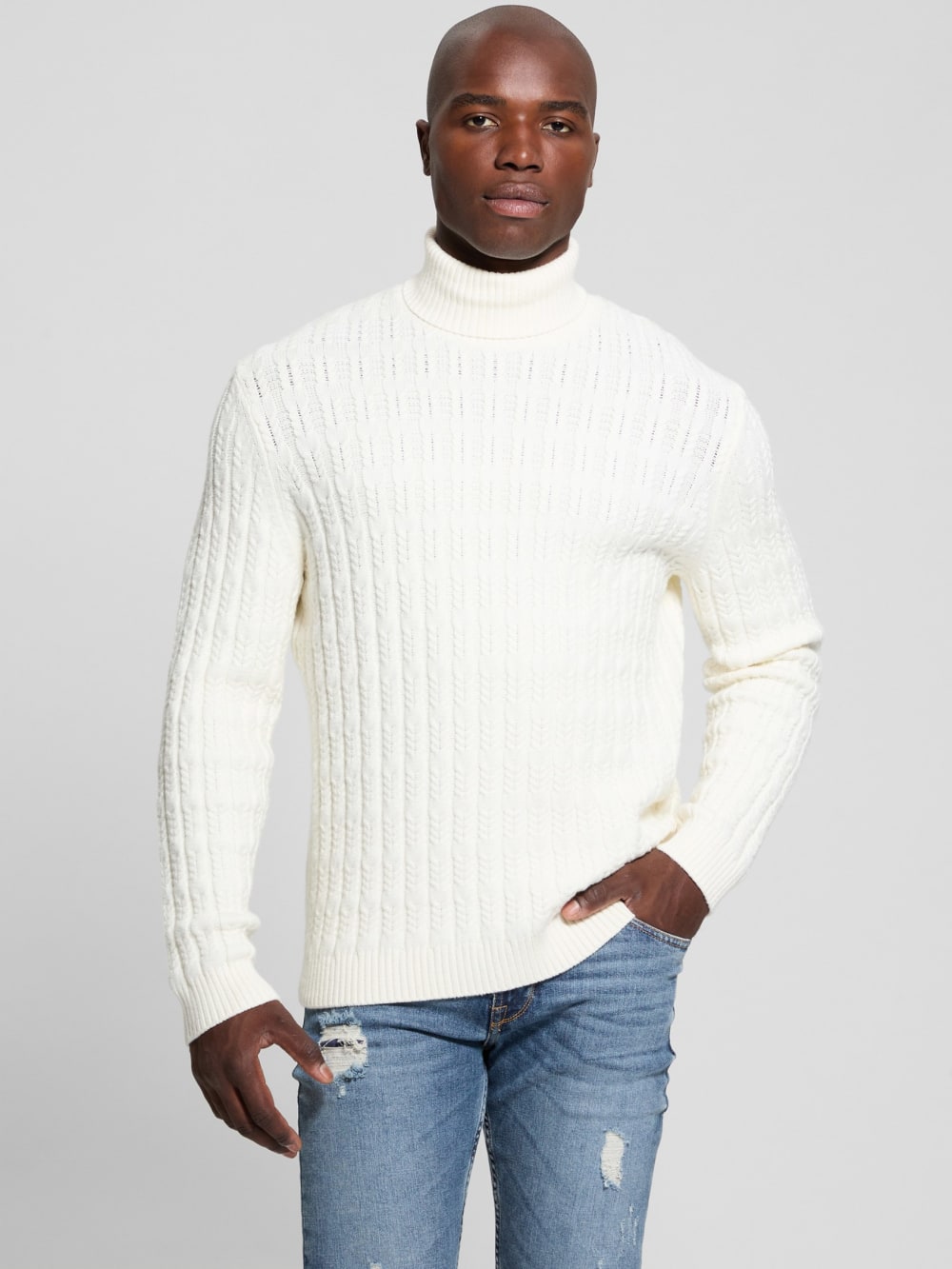 Eco Ezra Turtleneck Cable-Knit Sweater