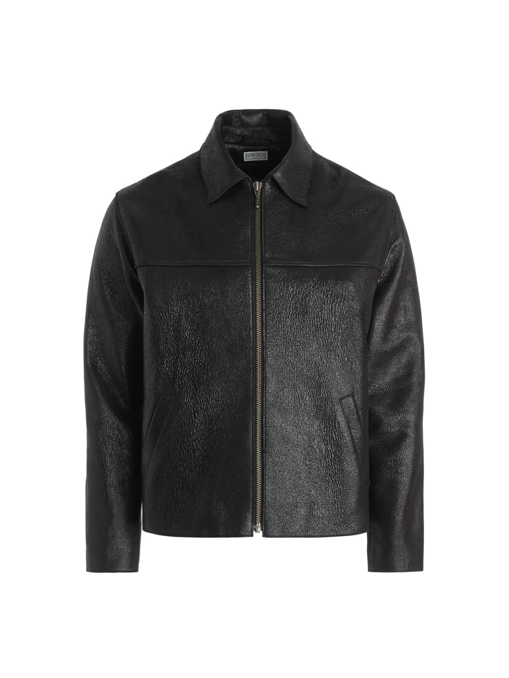 crackle leather zip jacket