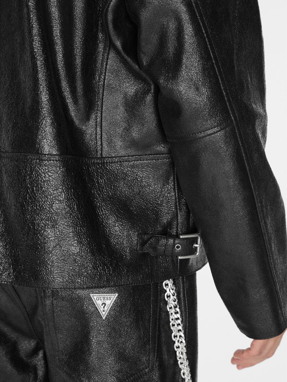 crackle leather zip jacket