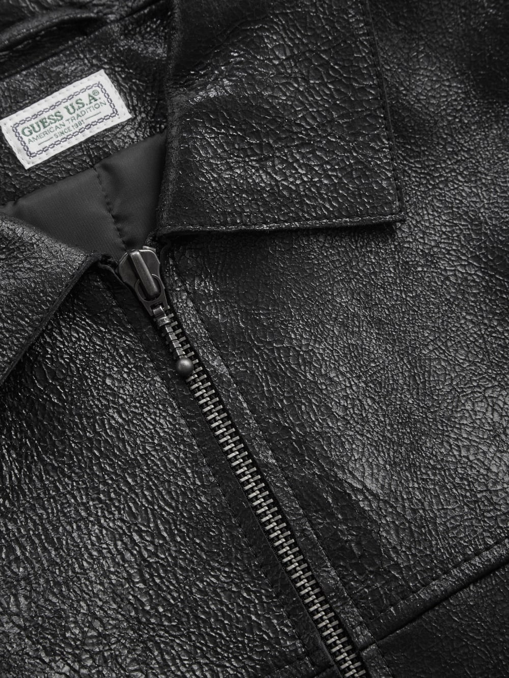crackle leather zip jacket