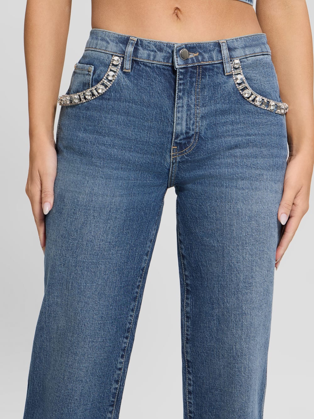 Daisy Rhinestone Pocket Jeans