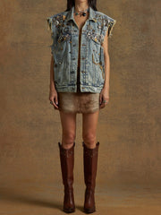 embellished denim vest