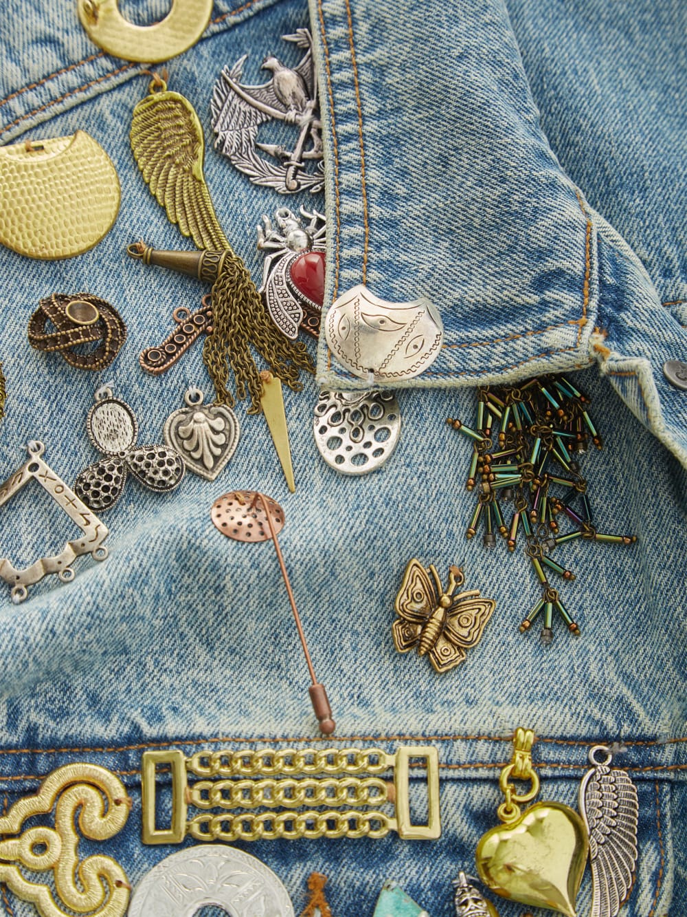 embellished denim vest