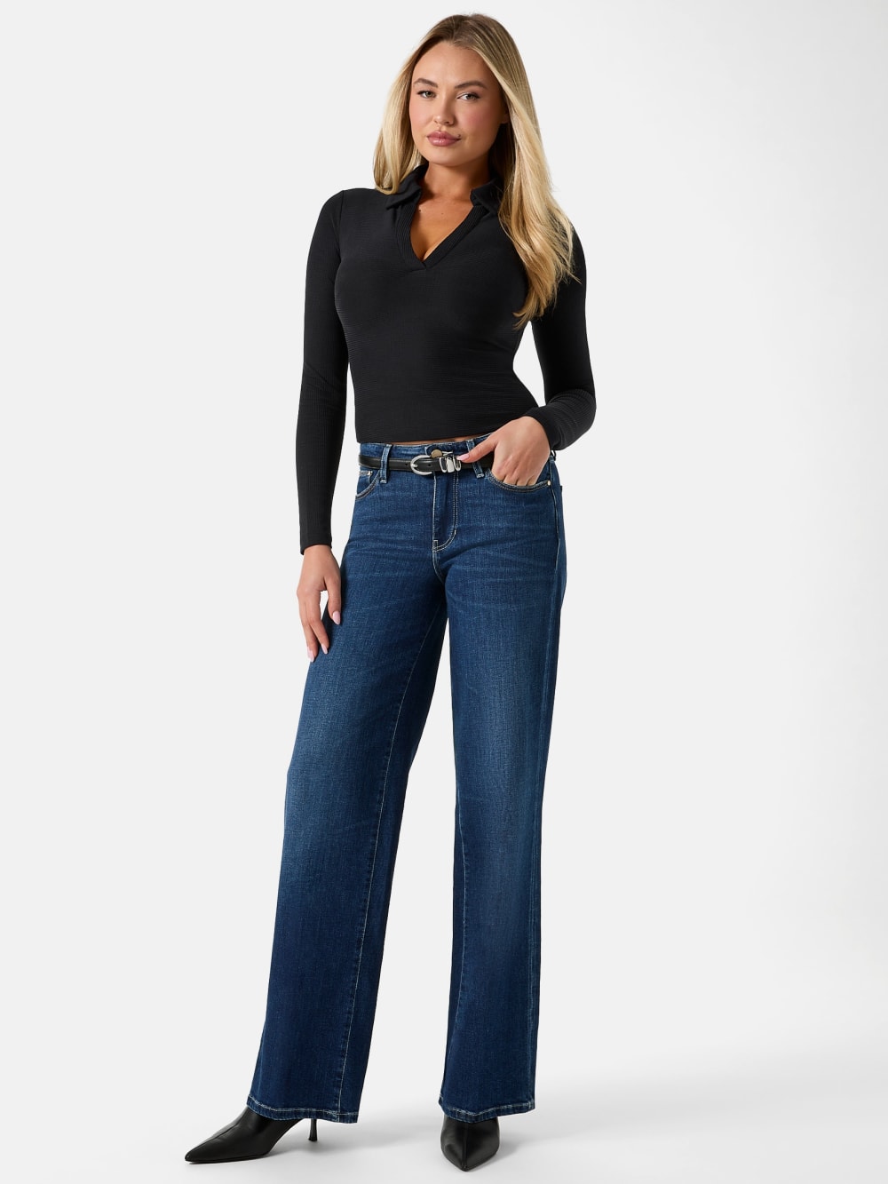 Rib-knit polo shirt