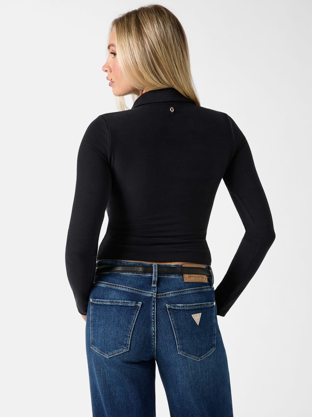 Rib-knit polo shirt