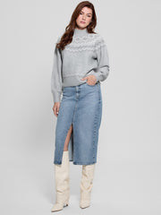 Mock-Neck Wool-Blend Pullover Sweater
