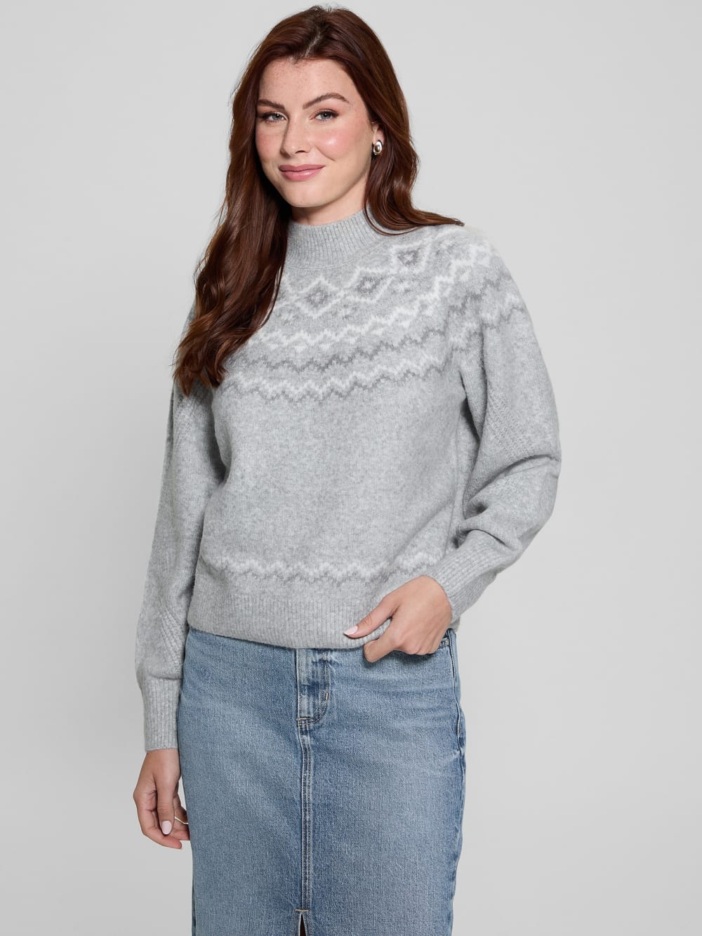 Mock-Neck Wool-Blend Pullover Sweater