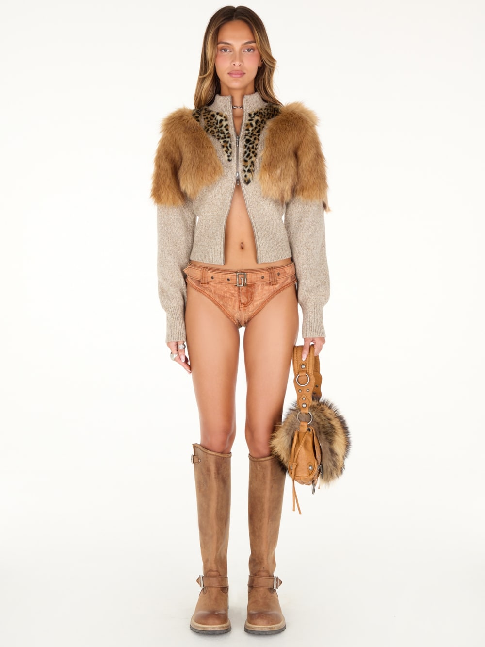 faux-fur wool-blend sweater