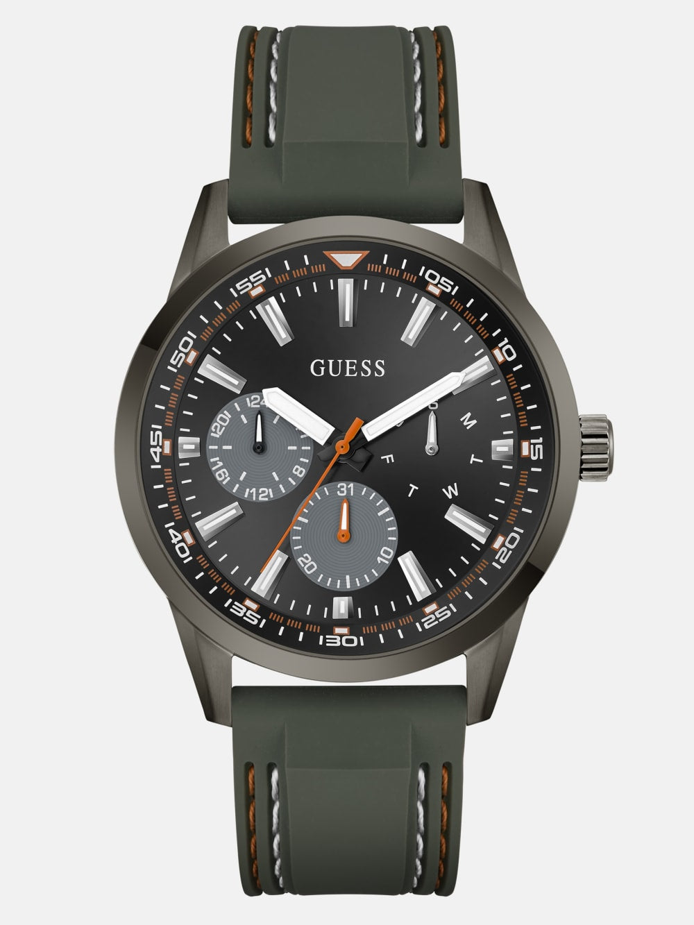 Dark Silver-Tone and Green Silicone Multifunction Watch