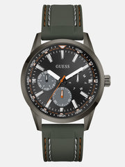 Dark Silver-Tone and Green Silicone Multifunction Watch