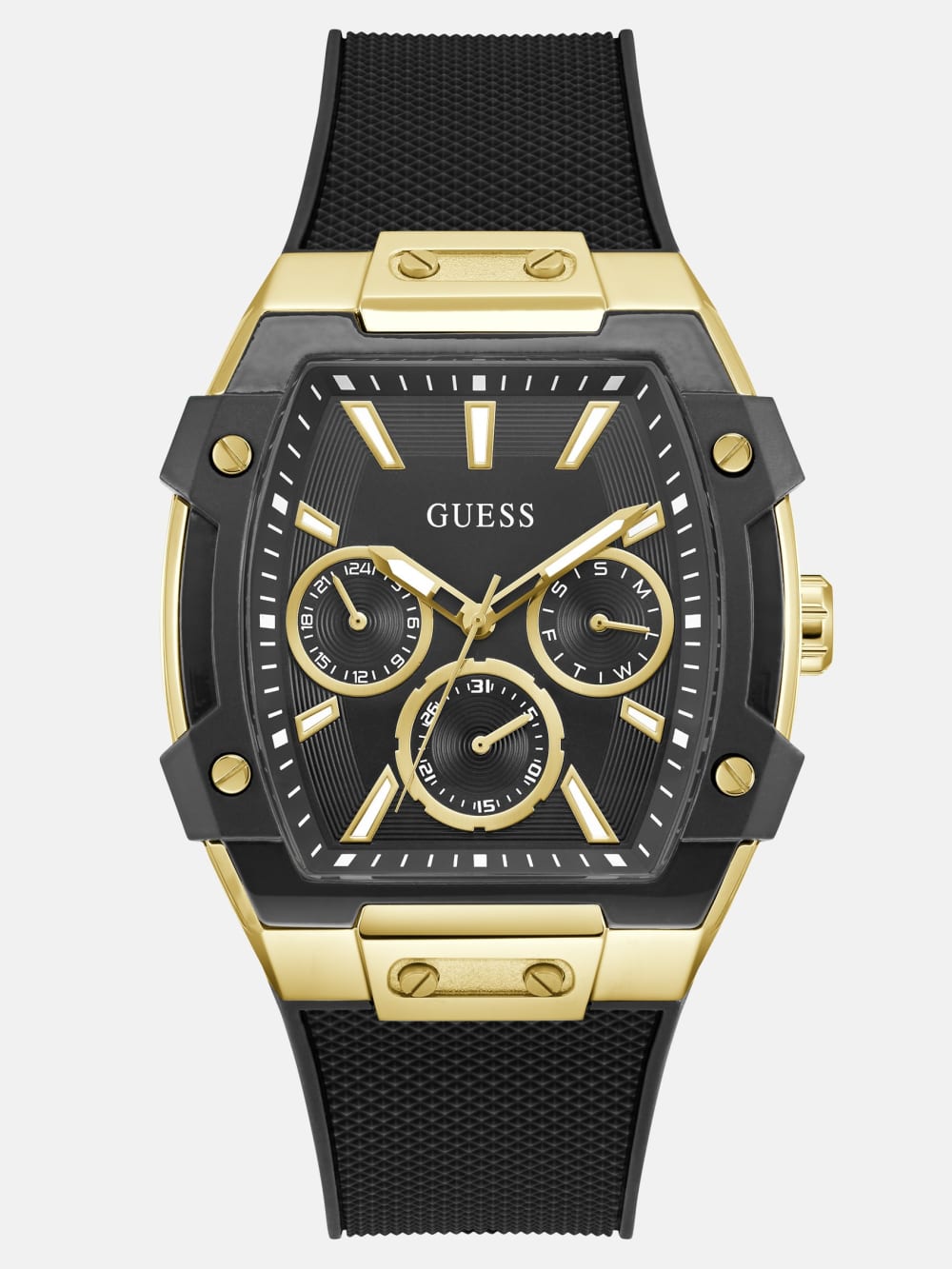 Gold-Tone and Black Silicone Multifunction Watch