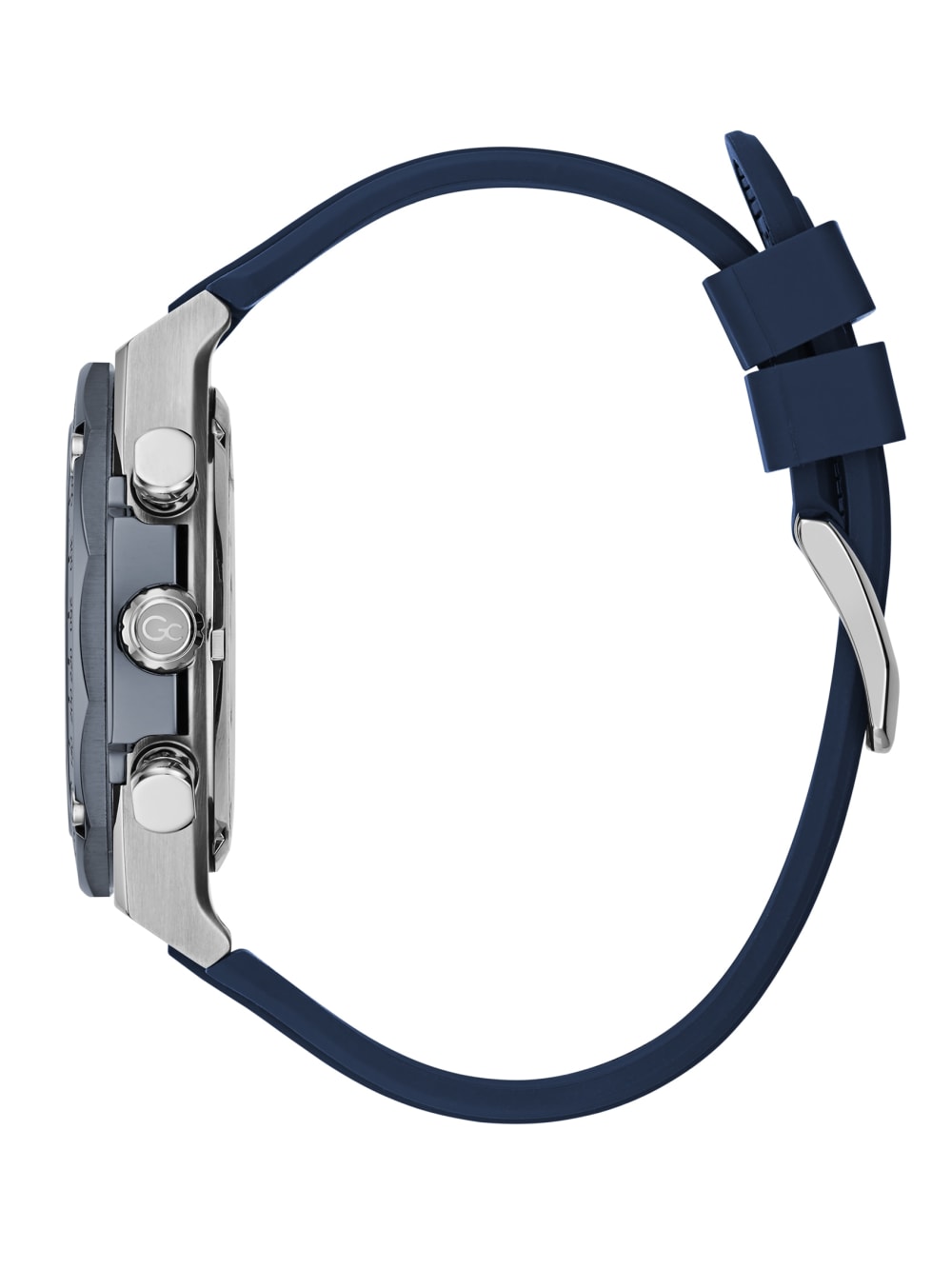 Gc Silver-Tone and Blue Chronograph Watch